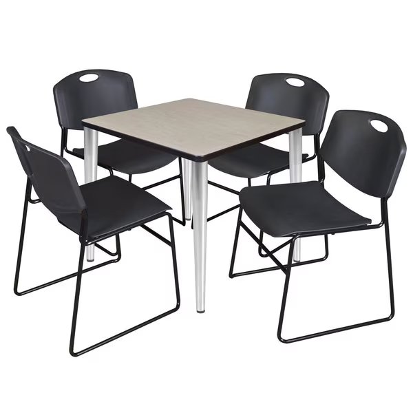 Kahlo Square Table & Chair Sets, 30 W, 30 L, 29 H, Wood, Metal, Polypropylene Top, Maple, Regency, Mfr#: TPL3030PLCM44BK